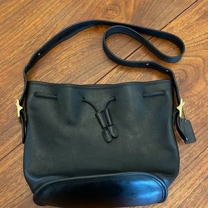 Vintage Coach Drawstring Leather “Bucket” Bag Black